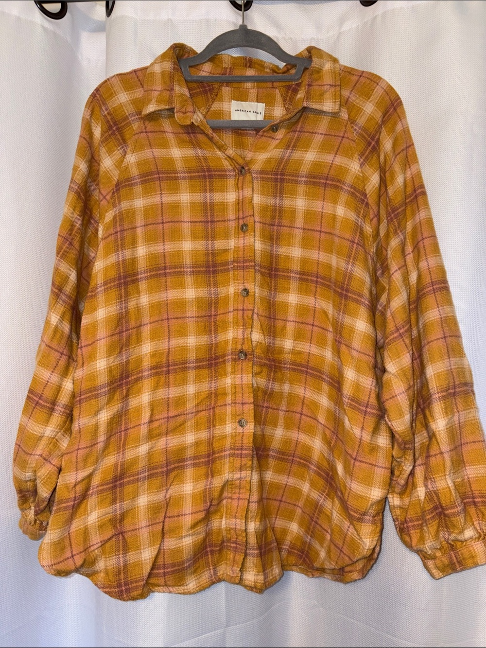 American Eagle Outfitters Mustard Plaid Flannel Shirt